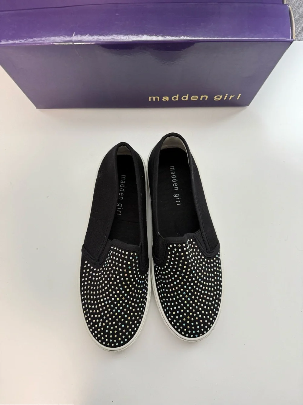 Madden Girl Black Slip-On Sneakers with Sparkling Studs